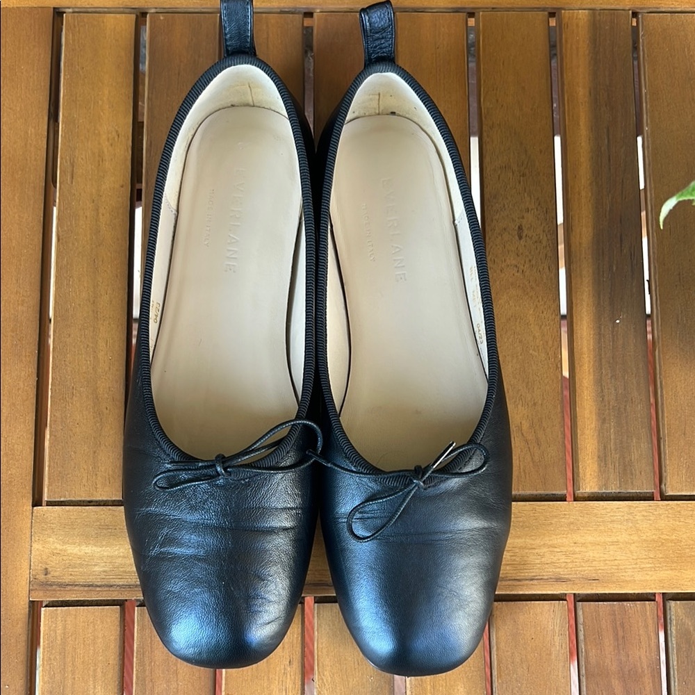 Black Leather Ballet Flats - Picture 2 of 6